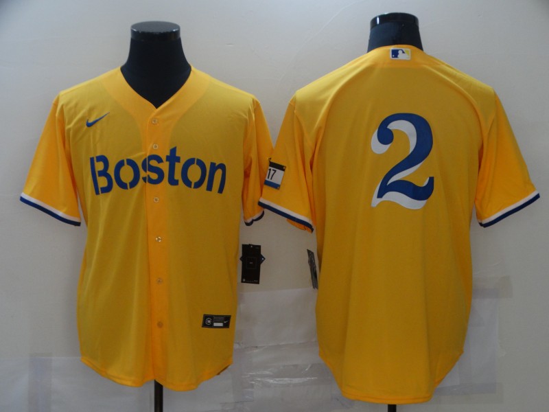 Men Boston Red Sox 2 No name Yellow Game 2021 Nike MLB Jerseys